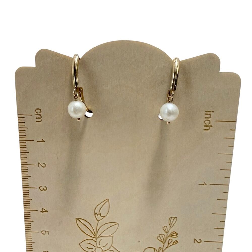 14K Yellow Gold White Pearl Dangle Drop EARRINGS JCM Jacmel Mauritius